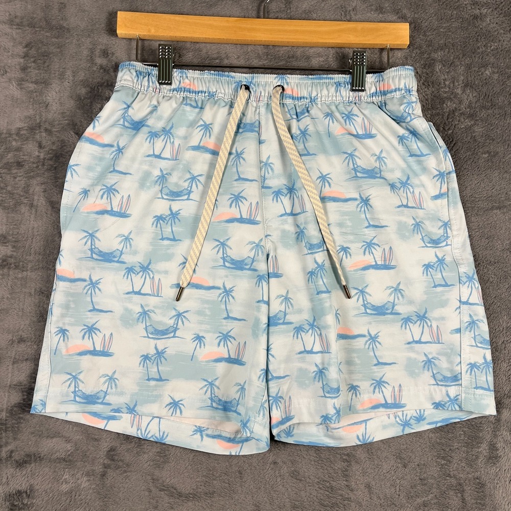 Sonoma Swim Shorts Mens Small Blue Tropical Hammocks All Over Print Mesh Lined
